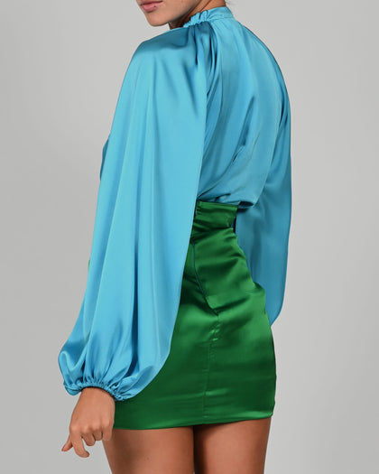 Beaudelle Set in Turquoise and Green Satin