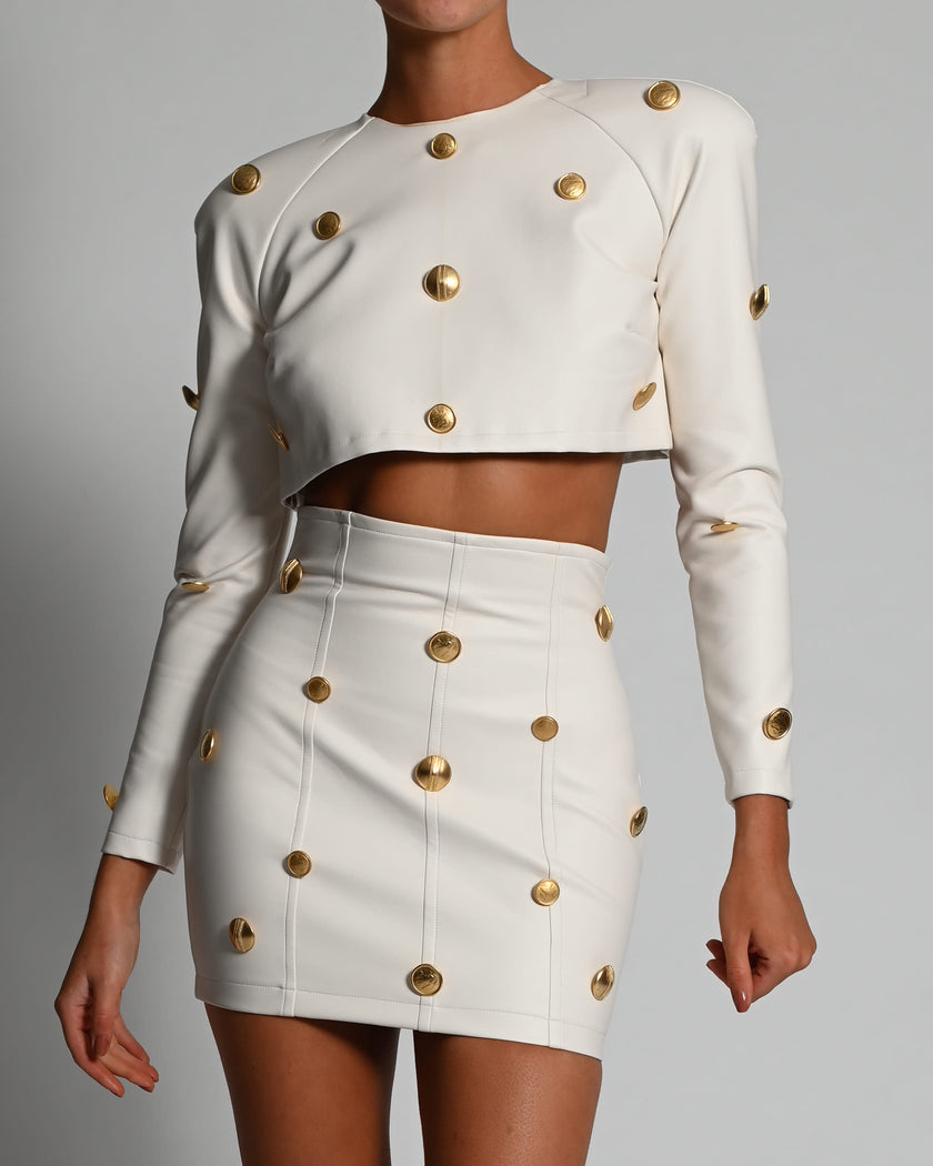 Milan Skirt in Ivory Leather Ready To Ship