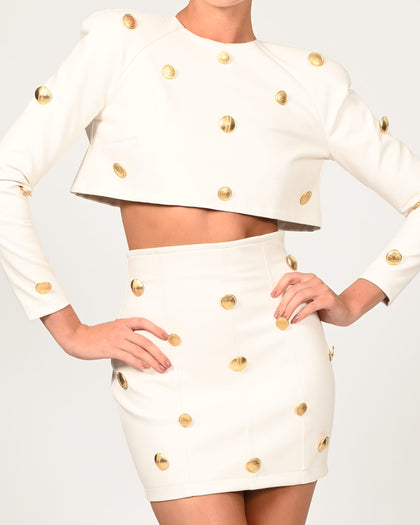 Milan Skirt in Ivory Leather Ready To Ship