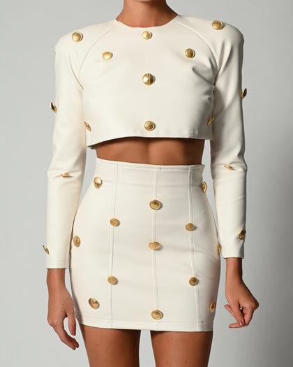 Milan Skirt in Ivory Leather Ready To Ship