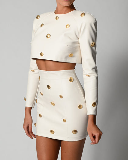 Milan Skirt in Ivory Leather Ready To Ship