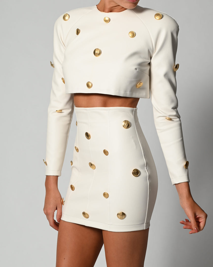 Milan Skirt in Ivory Leather Ready To Ship