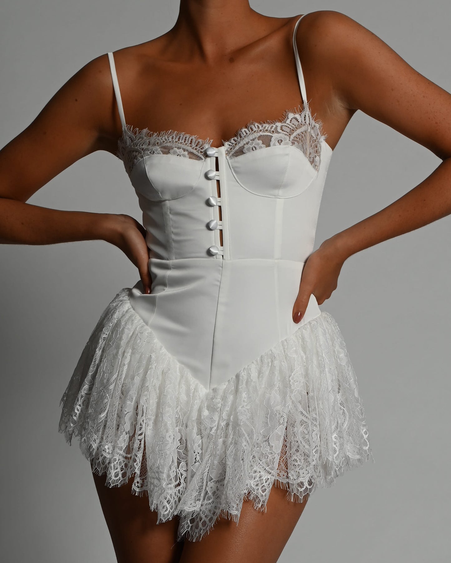 Roxanna Playsuit in Ivory Satin