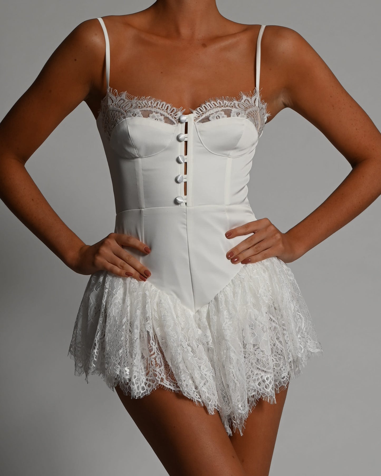 Roxanna Playsuit in Ivory Satin