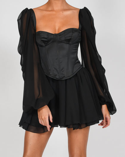 Mya Dress in Black Satin