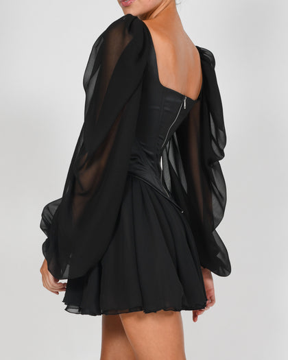 Mya Dress in Black Satin
