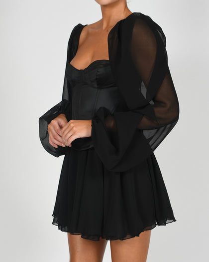 Mya Dress in Black Satin