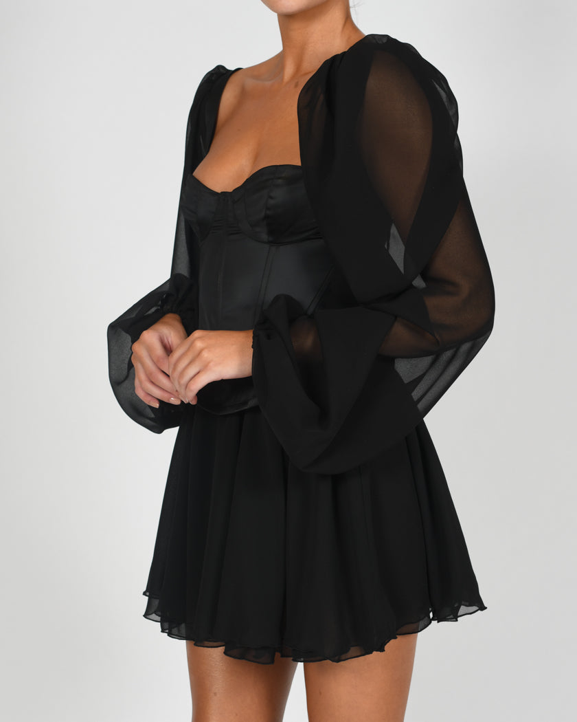 Mya Dress in Black Satin