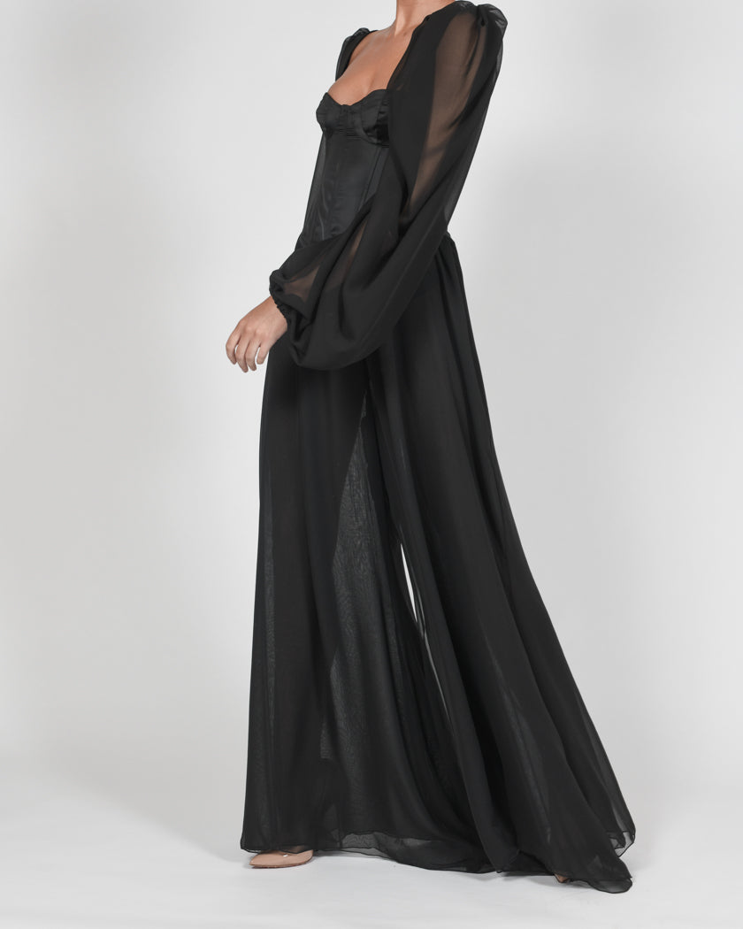 Mya Top And Trousers In Black Satin