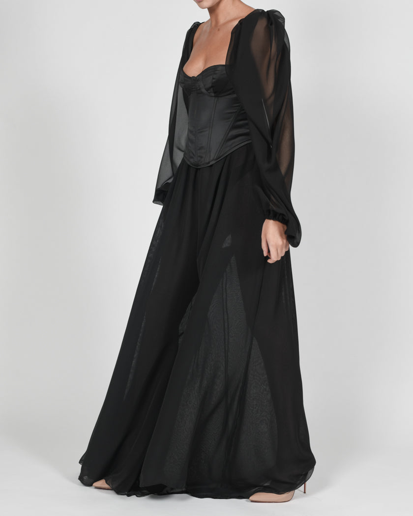 Mya Top And Trousers In Black Satin