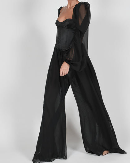 Mya Top And Trousers In Black Satin