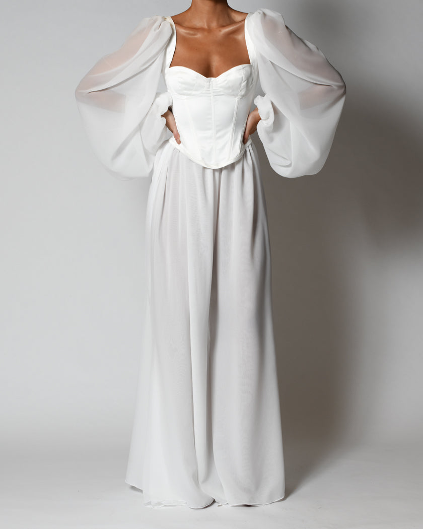 Mya Satin Top and Trousers in Ivory