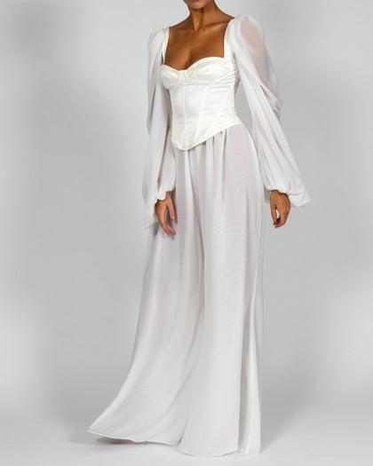 Mya Satin Top and Trousers in Ivory