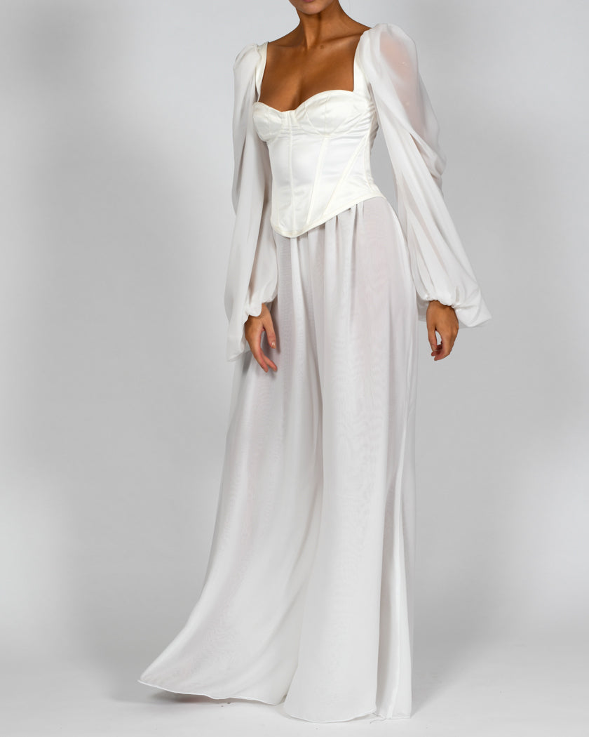 Mya Satin Top and Trousers in Ivory