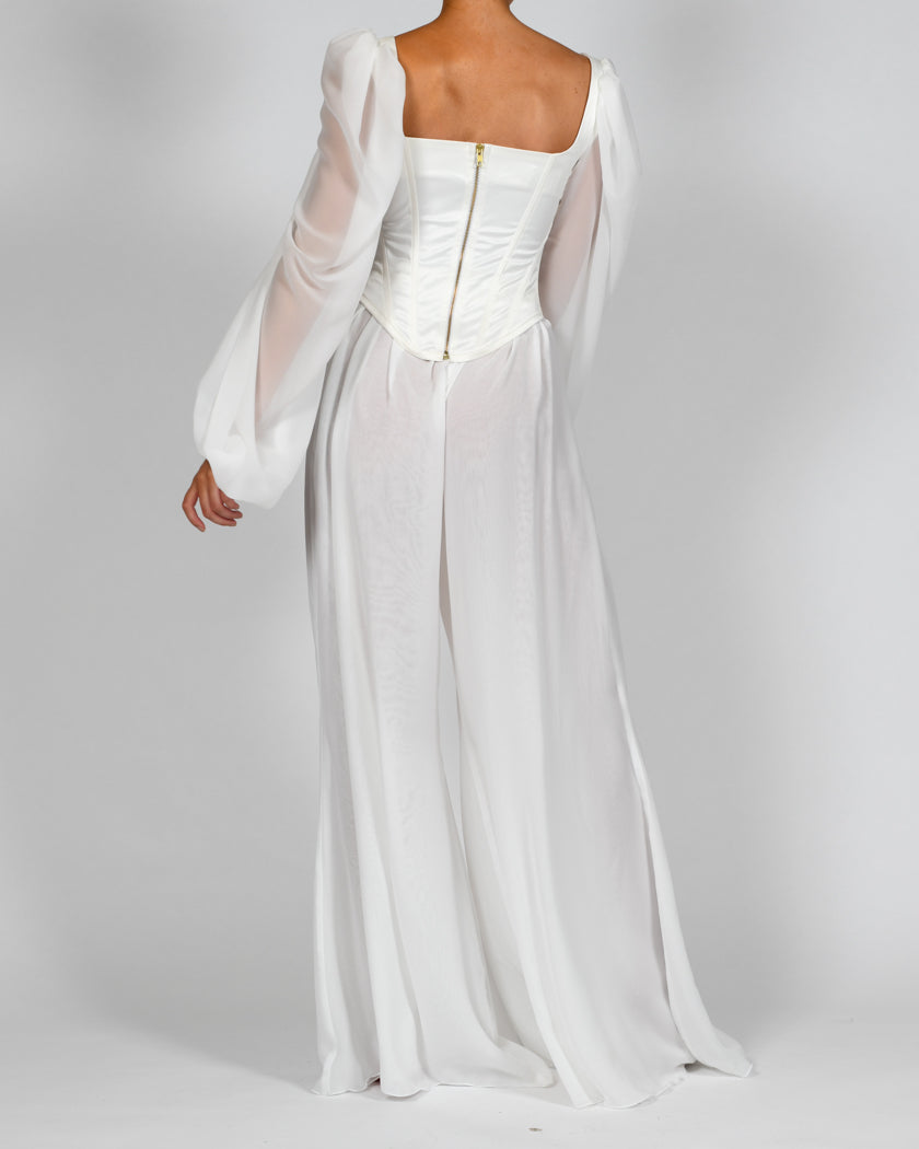 Mya Satin Top and Trousers in Ivory