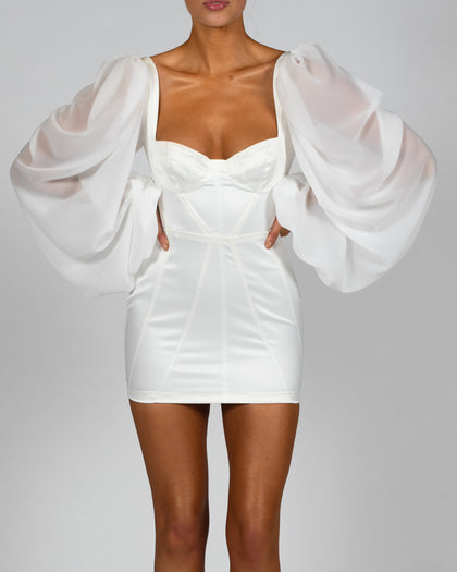 Taya Dress in Ivory Satin