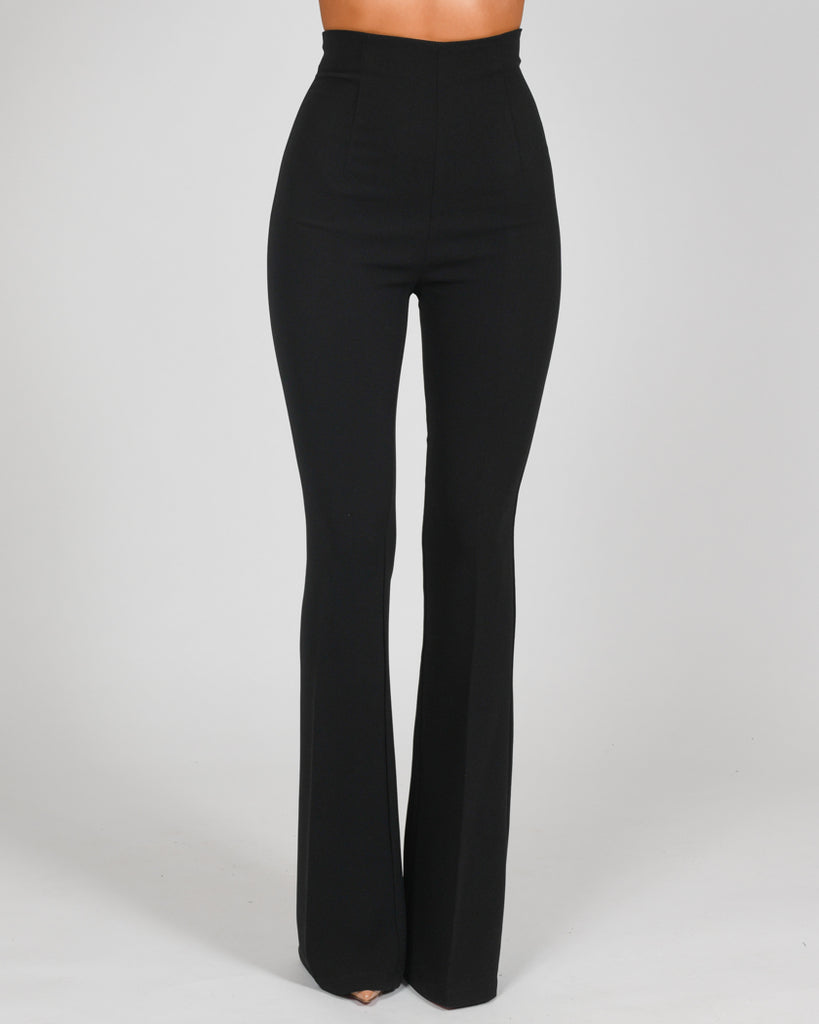 High Waisted Flared Trousers in Black Crepe Ready To Ship – The