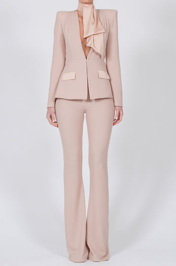 Faith Suit in Nude Crepe with Detachable Cravat
