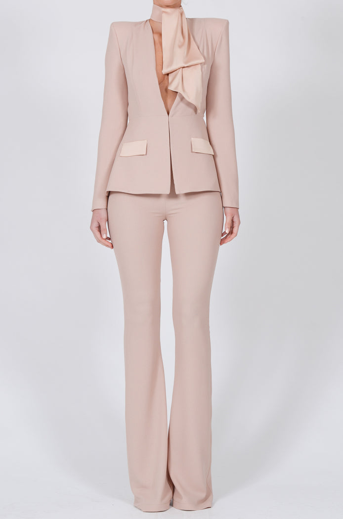 Faith Suit in Nude Crepe with Detachable Cravat