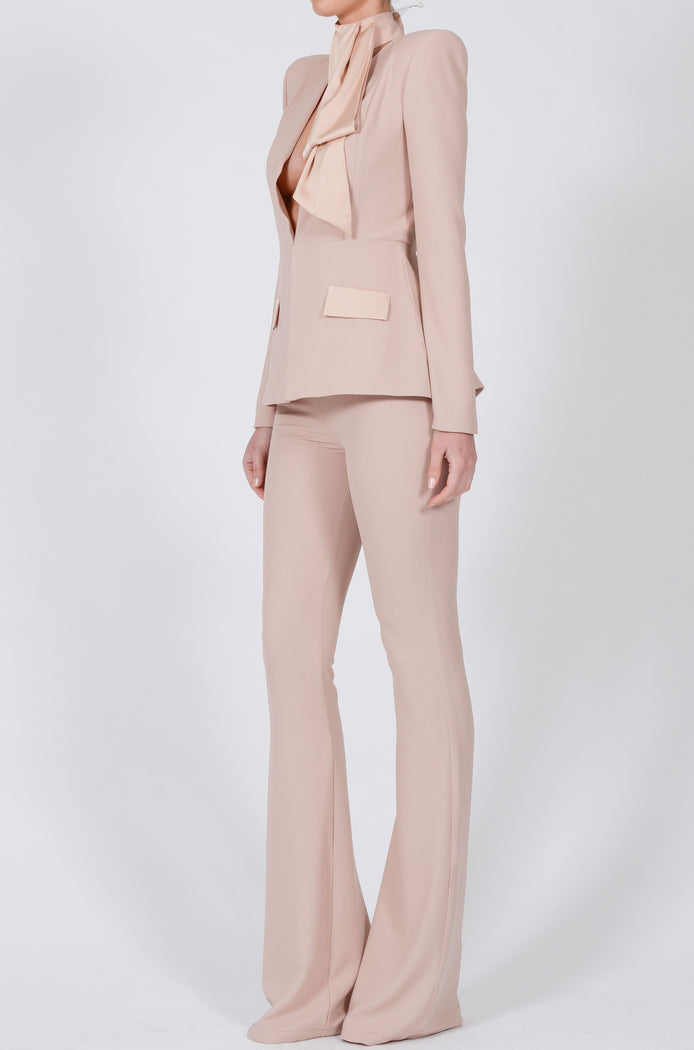 Faith Suit in Nude Crepe with Detachable Cravat