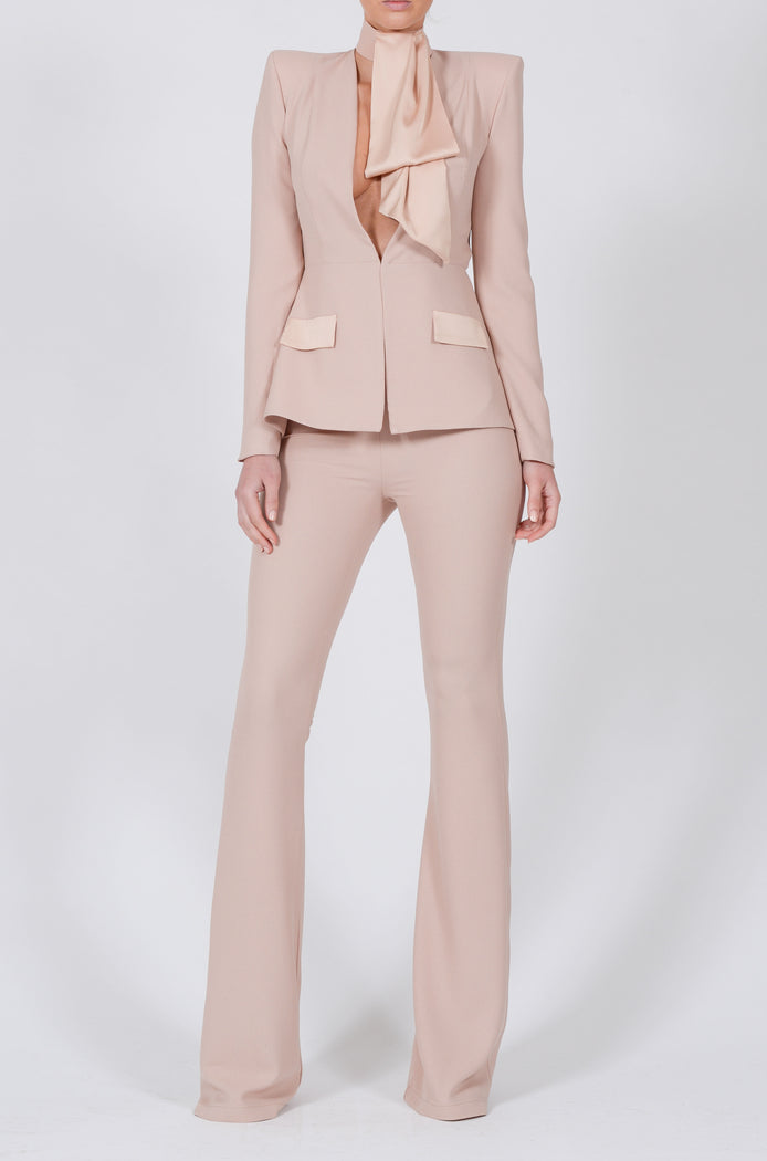Faith Suit in Nude Crepe with Detachable Cravat