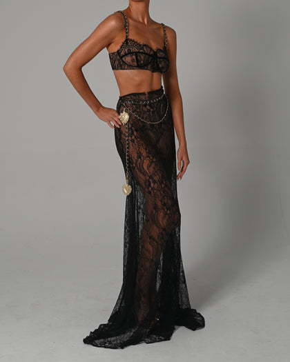 Francesca Maxi Skirt Set in Black Lace