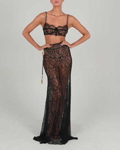 Francesca Maxi Skirt Set in Black Lace