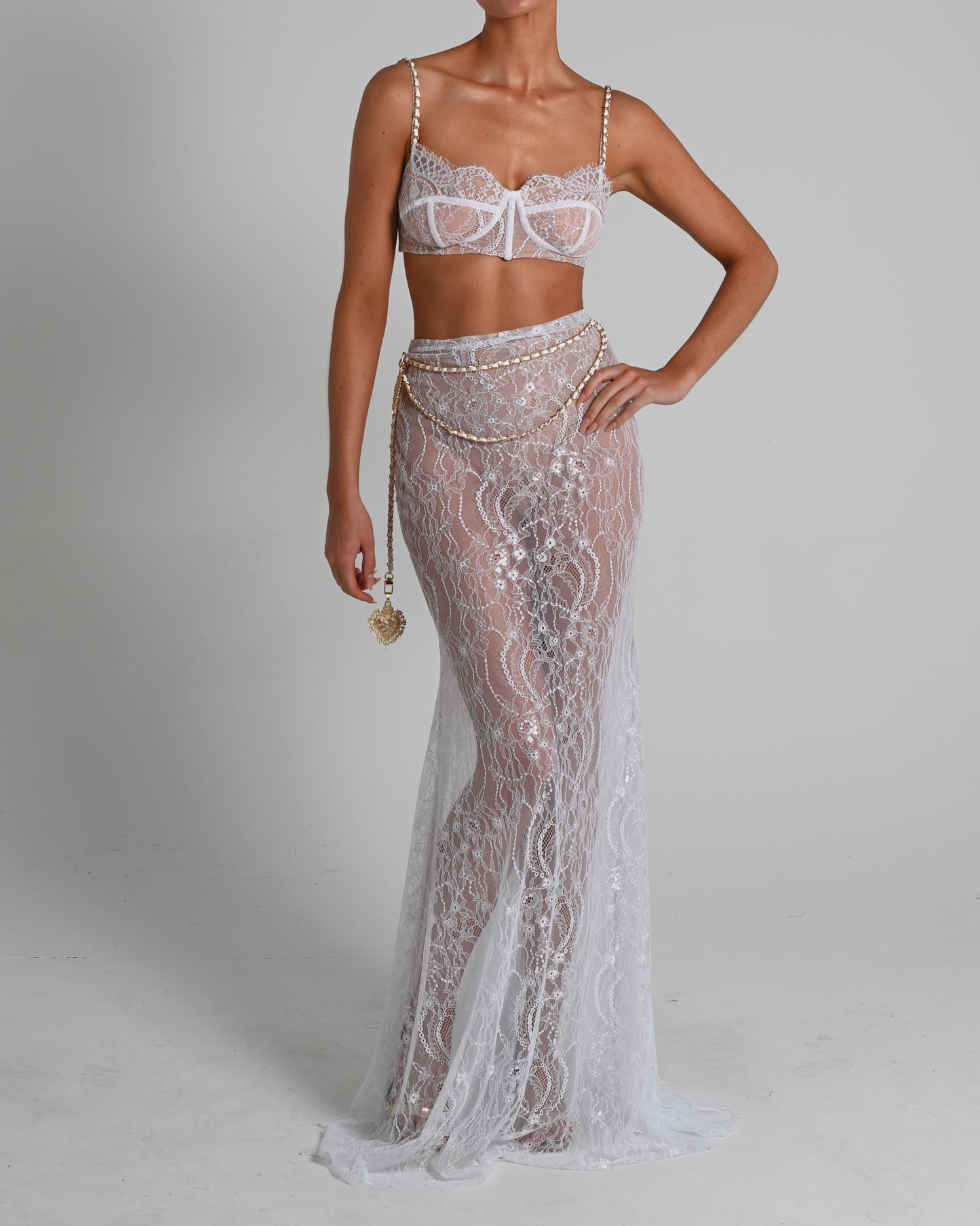 Francesca Maxi Skirt Set in White Lace