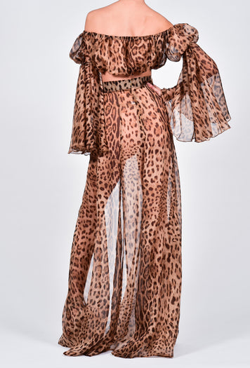 Ava Maxi Skirt Set in Leopard Print Silk