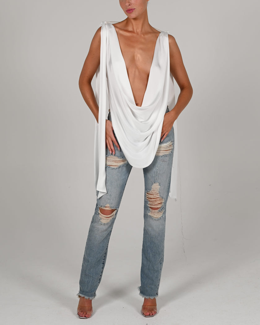 Tate Top in Ivory Satin