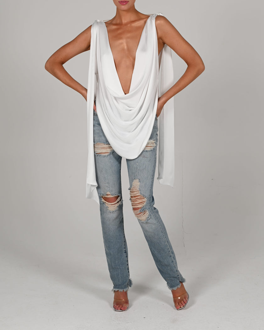 Tate Top in Ivory Satin