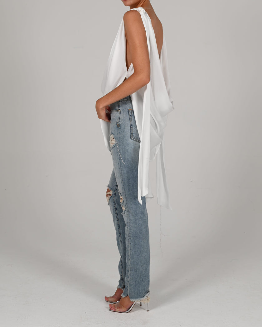 Tate Top in Ivory Satin