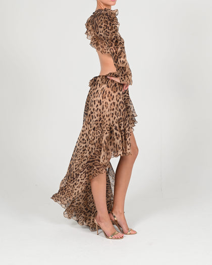 Kiah Maxi Dress in Leopard Silk