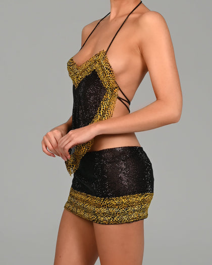 Remi Top and Mini Skirt in Yellow Cheetah Ready To Ship