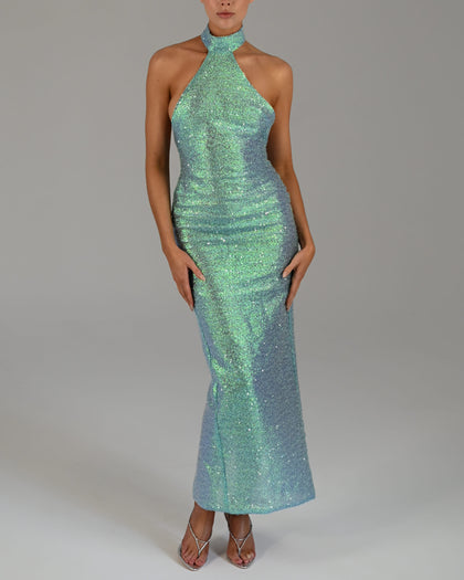 Silvia Maxi Dress in Ocean Shimmer