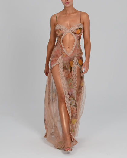 Kora Maxi Dress in Rose Silk