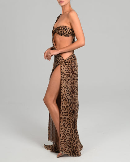 Anthia Maxi Dress in Leopard Silk