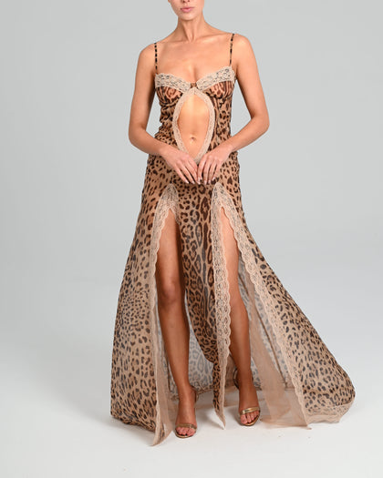 Kora Maxi Dress in Leopard Silk
