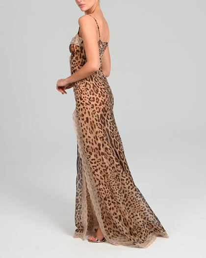 Kora Maxi Dress in Leopard Silk