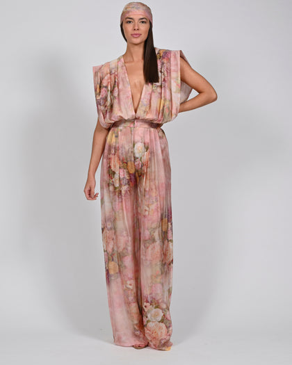 Yasmin Jumpsuit in Rose Silk Ready To Ship