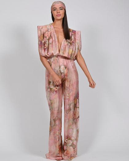 Yasmin Jumpsuit in Rose Silk Ready To Ship