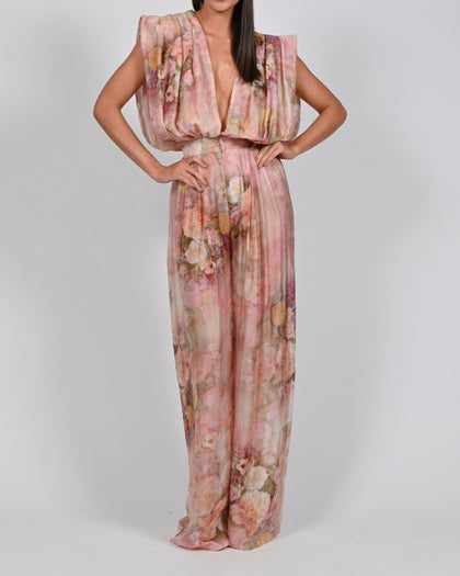 Yasmin Jumpsuit in Rose Silk Ready To Ship