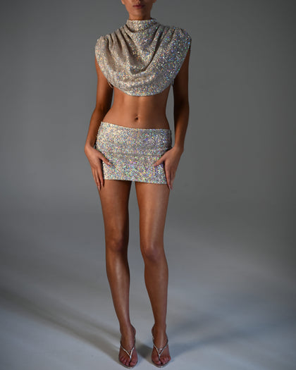 Antonia Low Waist Skirt in Crystal Ready To Ship