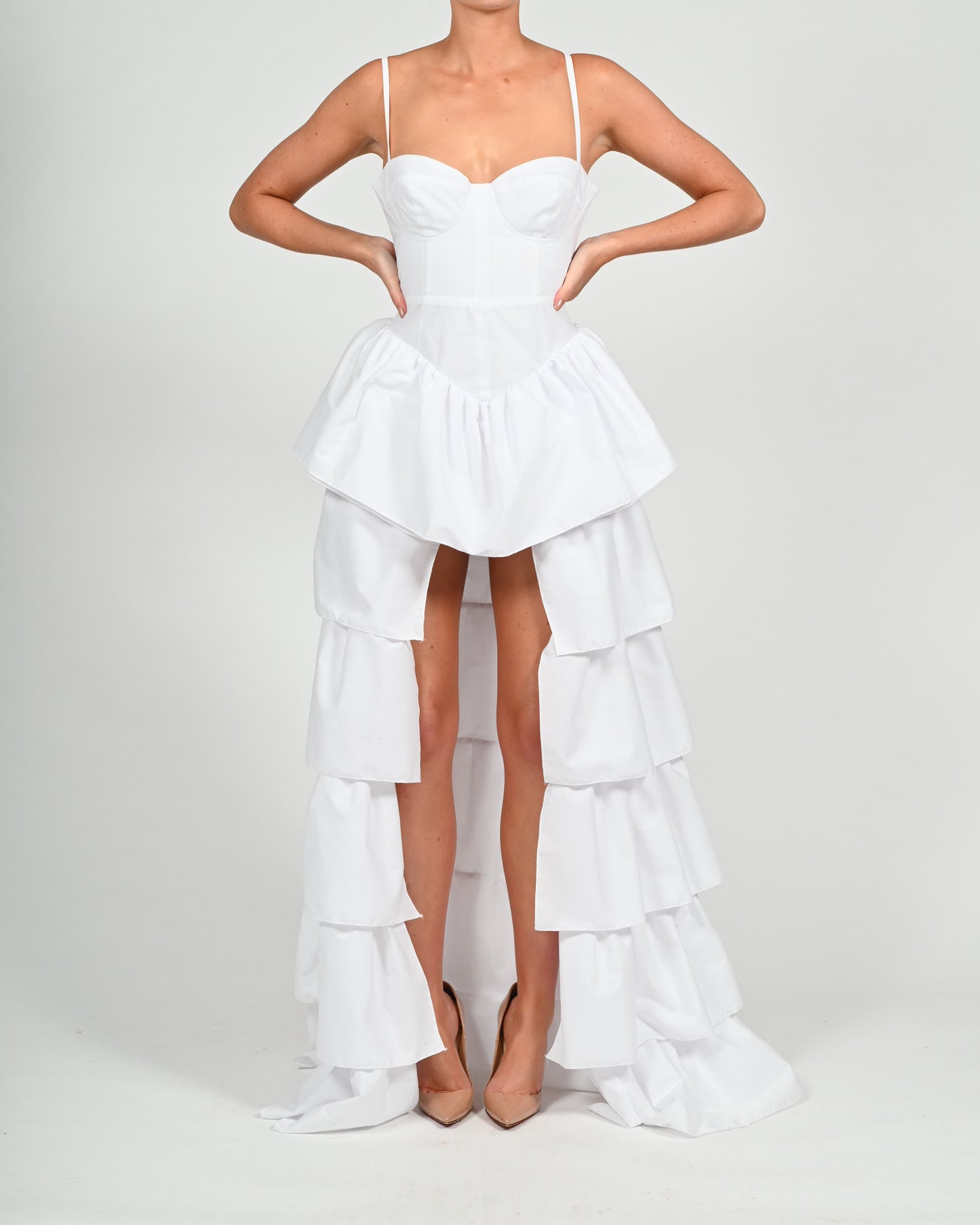 Dolce Frill Dress in White Poplin