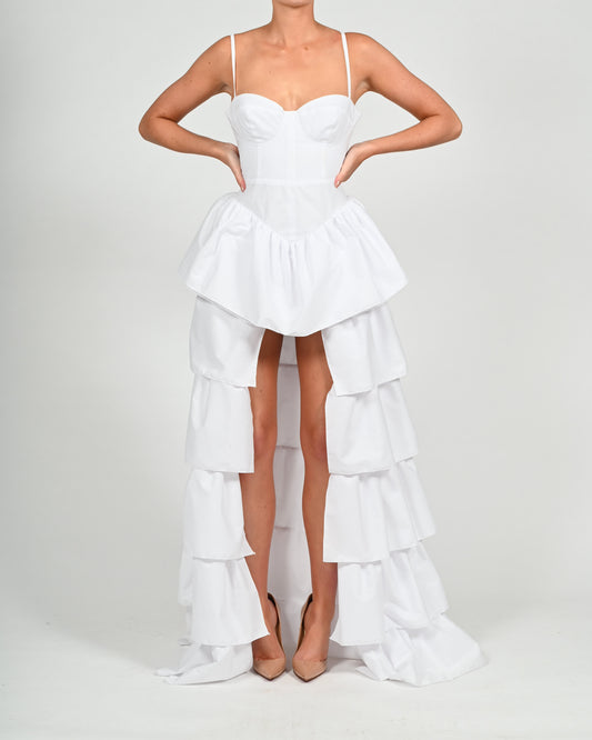 Dolce Frill Dress in White Poplin