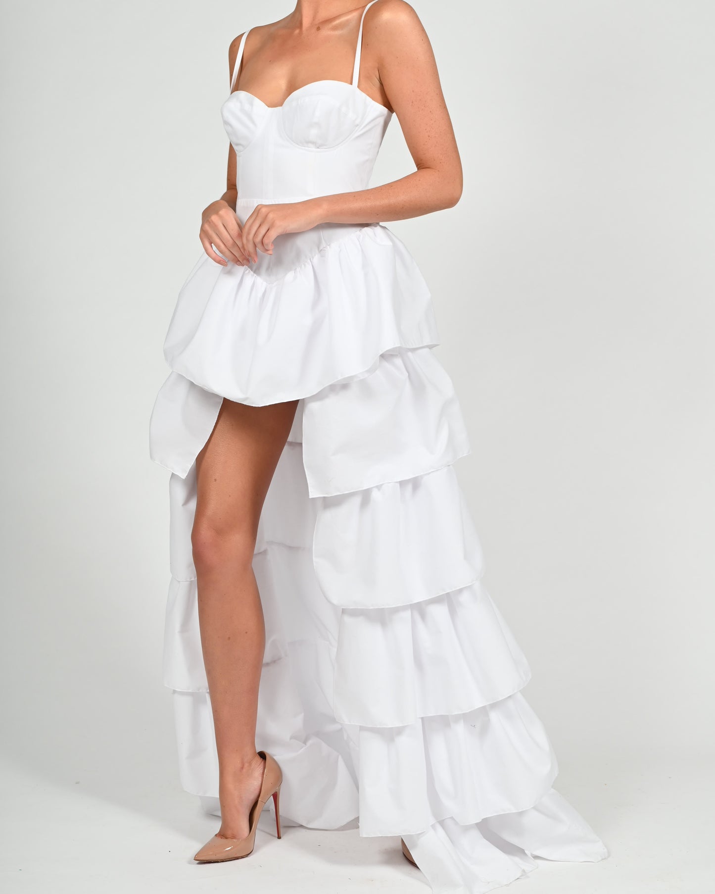 Dolce Frill Dress in White Poplin