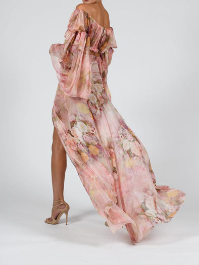 Ava Maxi Skirt Set In Rose Silk Ready To Ship
