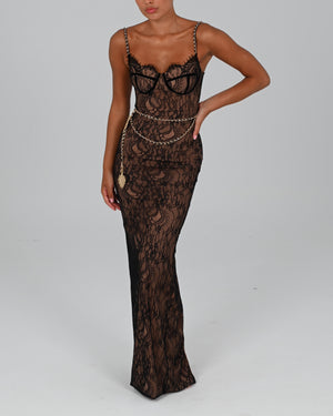 Francesca Maxi Dress in Black with Bespoke Lining