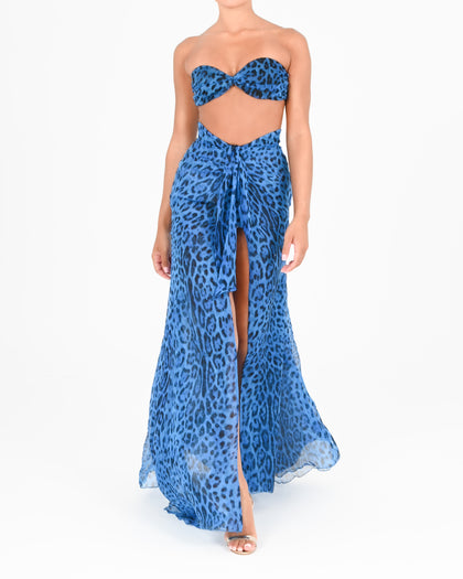 Beaudelle Maxi Skirt in Azul Leopard Ready To Ship