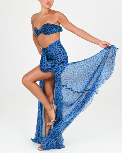 Beaudelle Maxi Skirt in Azul Leopard Ready To Ship
